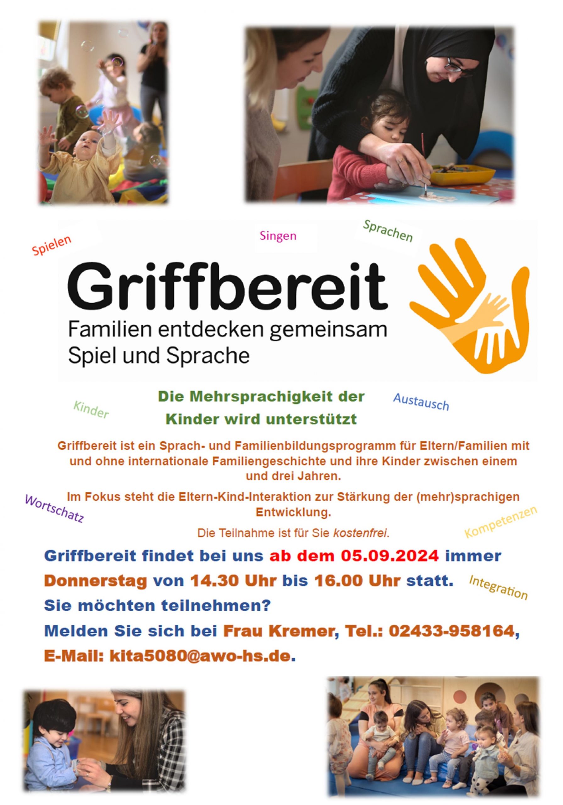 Sprach- und Familienbildungsprogramm „Griffbereit“ ab September (jeden Donnerstag) in der AWO Kita Ratheim 1